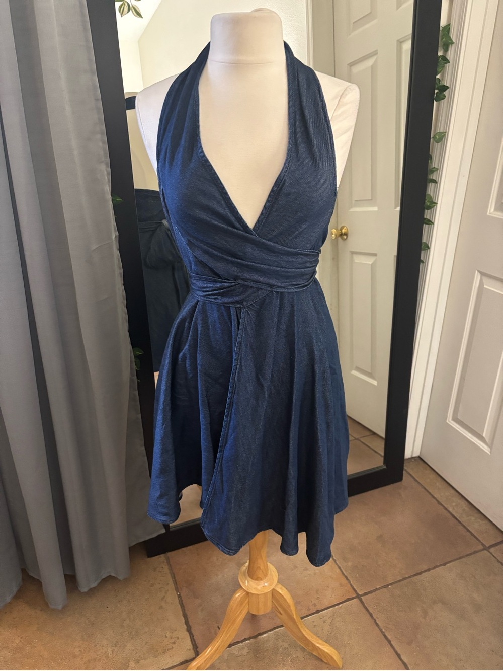 We The Free Navy Blue Halter Wrap Mini Dress